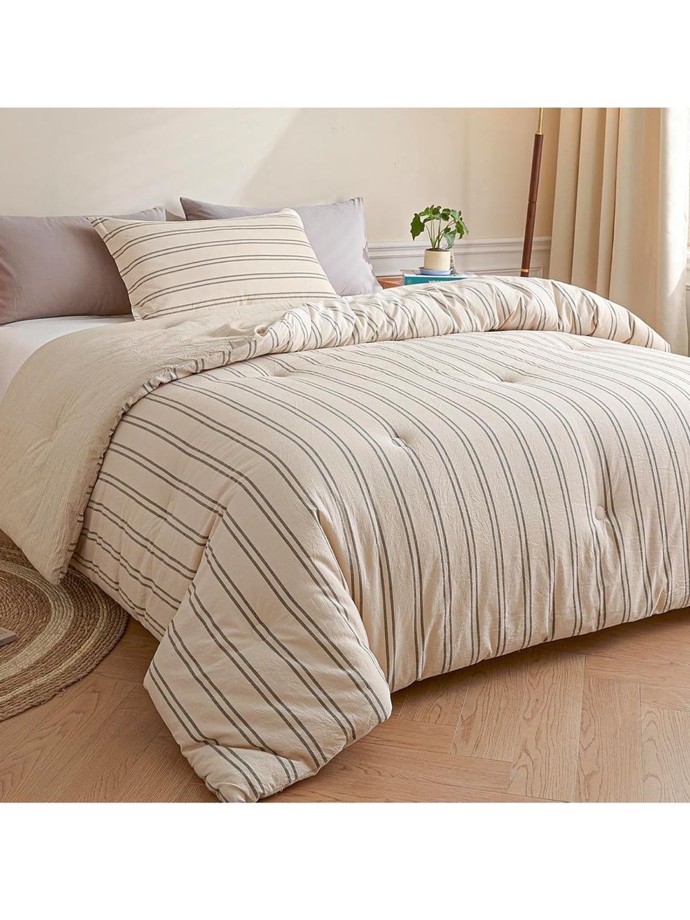 Striped Cream Cotton Comforter Set - Neutral Bedding